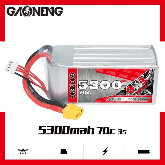 NEW GNB GAONENG 5300MAH 11.1V 3S 70C Cabled XT60 Shorty Pack LiPo Battery Soft Pack Customize RC Car Drone for RC Drone UAV FPV